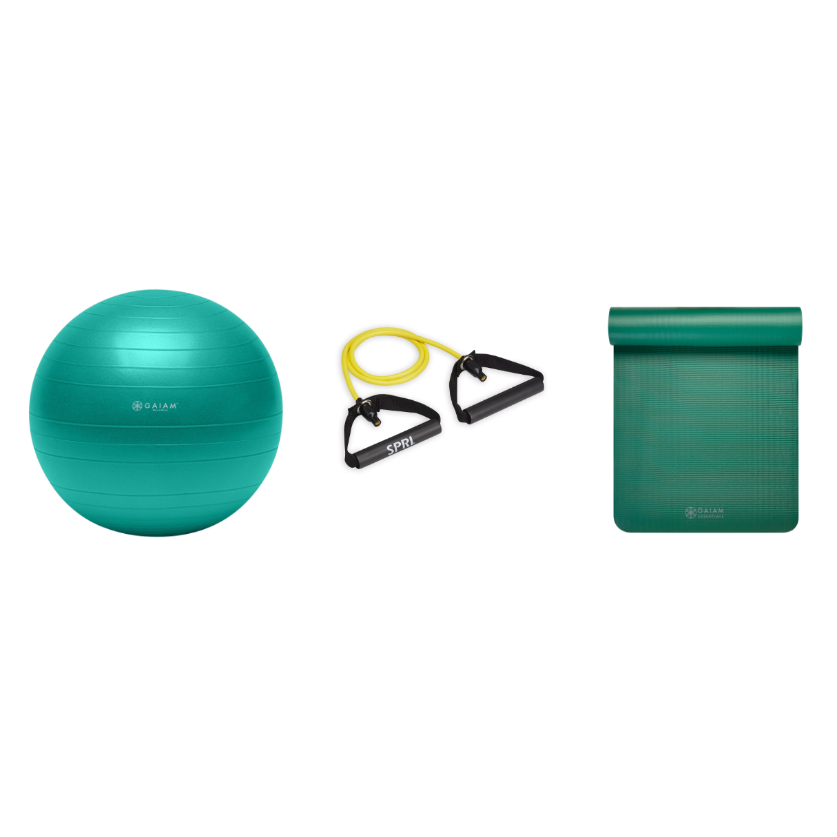 Fitness Bundle - Balance Ball (65cm), Xertube (Very Light), Fitness Mat (Green)